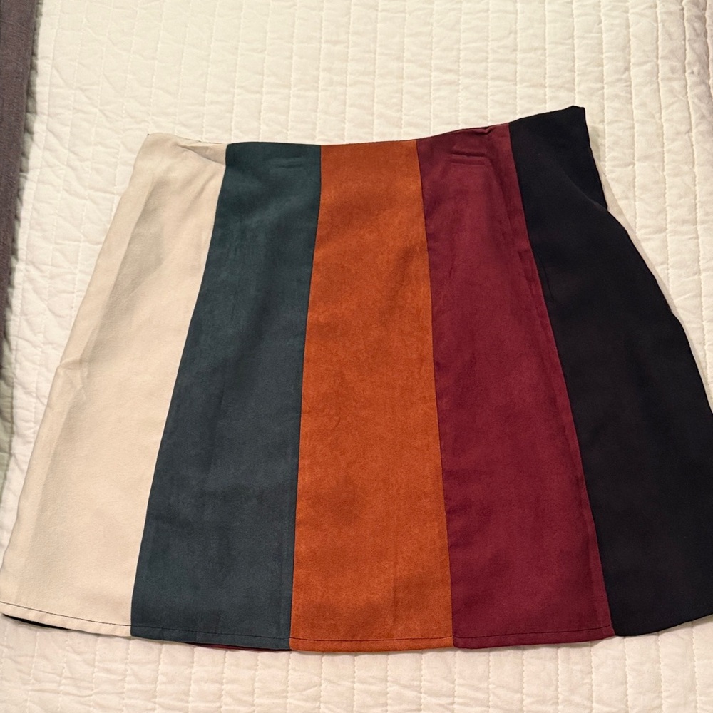 Gianni Bini Colorblock Suede Mini Skirt - Cream, Teal, Orange, Burgundy, Black